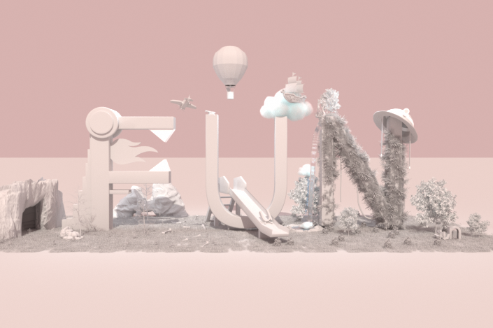 FUNNY LAND 전체 뷰 (클레이 렌더)